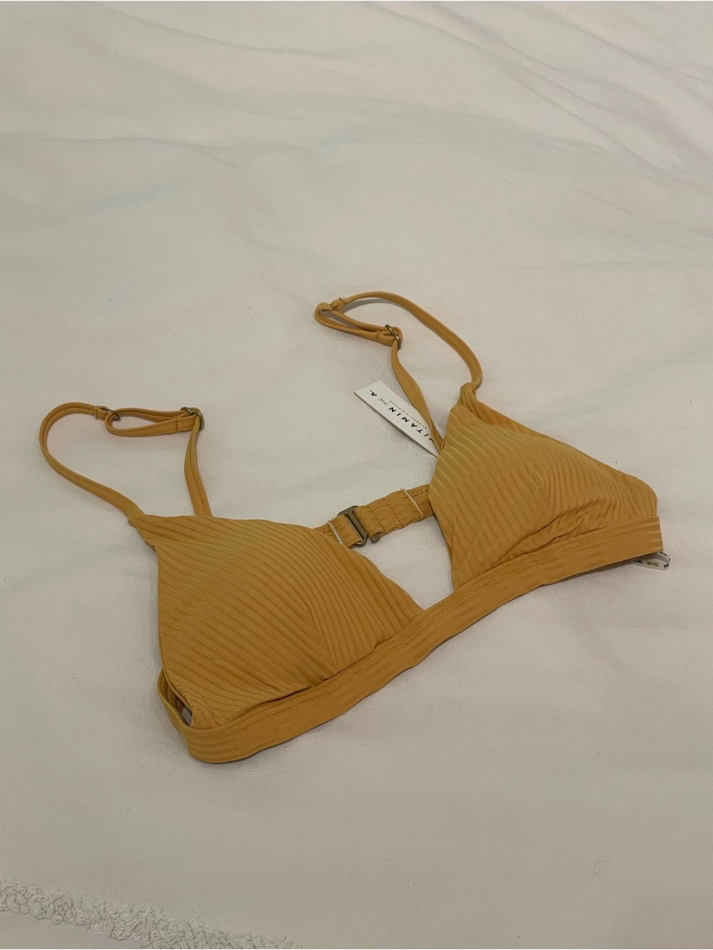 Vitamin A Ribbed Triangle Bralette in Mustard